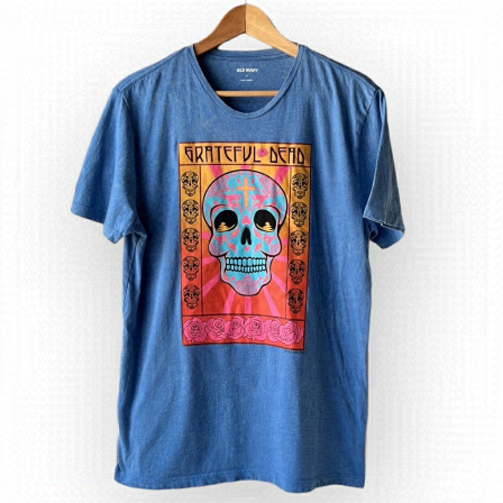 Grateful DEAD Old Navy Blue Crewneck Day Of The Dead Tee Size Medium